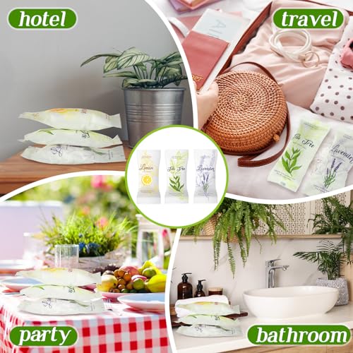 VitalCozy 240 Pcs Moist Cotton Towel Moist Towelettes Individually Wrapped Scent Disposable Face Towel 8.6'' x 8.6'' Hot/Cold Moistened Cleansing Wipes, Lemon Tea Tree and Lavender Scent (White)