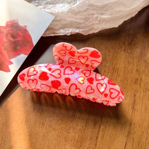 Heart Hair Claw Clips Red Heart Laser Design Hair Clips Holiday Hair Accessories Large No-Slips Hair Jaw Clips Hair Barrette for Hairstyling Women Wedding Party Hair Decoration