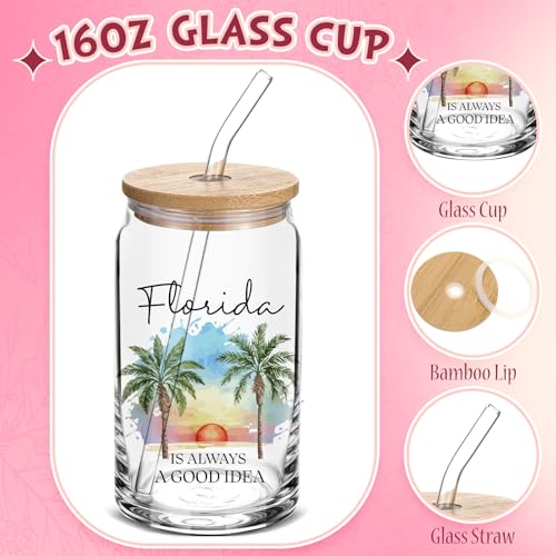 Chuangdi 4 Pcs Florida Travel Gifts Set Canvas Bag Cosmetic bag 16 oz Tumbler and Keychain Florida City Souvenirs Gifts for Traveler Friend Lover Sister