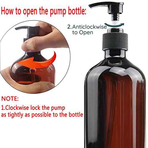 Empty Plastic Bottles with Pump Dispenser and Labels Included, Refillable Travel Containers for Hand sanitizer Shampoo Lotion, etc - BPA/Paraben Free, 500ml/16.9oz (Amber, 3 Pack)