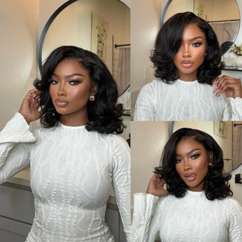 mscoco Bob Wig Human Hair 6¡¿5 Natural Black Body Wave Lace Front Wigs Human Hair Pre-bleached knots Glueless Bob Wig Human Hair Glueless Wigs Human Hair for Black Women