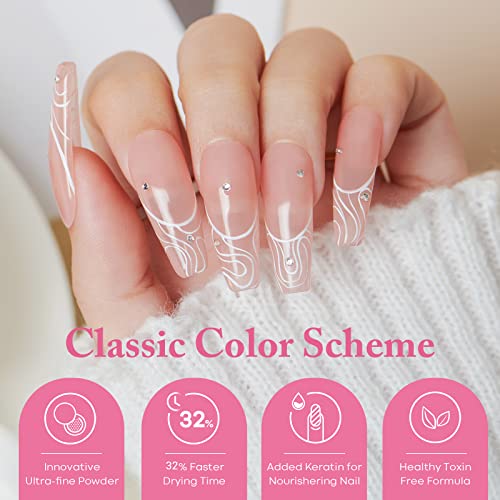 AZUREBEAUTY Dip Powder Set 6 Pcs Translucent Nude Pink Sheer Color, Natural Clear Dipping Powder Milky Jelly Effect French Nail Art Starter Manicure Salon DIY at Home