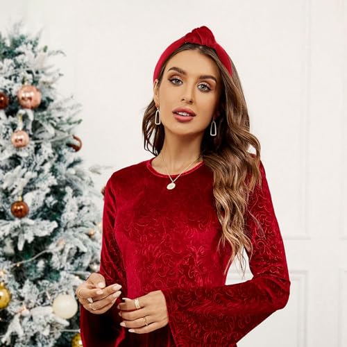 YanJie Christmas Headbands for Women Velvet Red Knotted Headband Green Christmas Velvet Wide Hair Band for Women Girls Fashion Headbands Holiday Gift