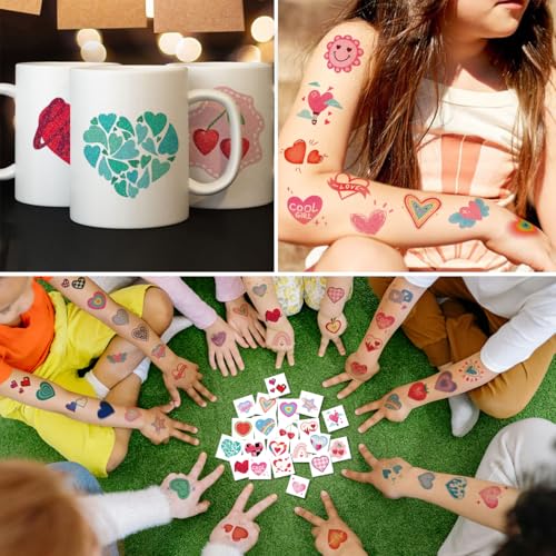 Glitter Heart Temporary Tattoos for Party Decoration - 74 Individually Sheets | Waterproof & Easy Peel | Cute Tattoos Stickers for Girls Women