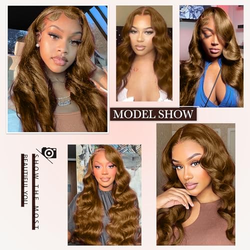 13x4 Chocolate Brown Lace Front Wig Human Hair Pre Plucked 200% Density Brown Glueless Body Wave HD Lace Front Wigs Human Hair 28 Inch
