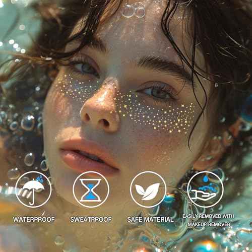 20 Pcs Gold Face Makeup Patches, Sparkle Makeup Patches, Glitter Freckles Face Tattoo, Glitter Freckles, Waterproof Face Glitter Speckles Patches for Helloween (GOLD)