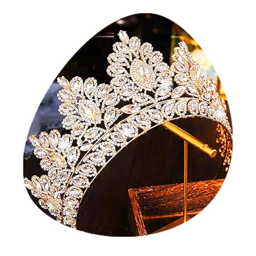 Baroque Crown and Tiara Gold Crystal Pearl Bride Wedding Queen Crowns Decorative Princess Tiaras Rhinestone Hair Accessories for Women and Girls (L)