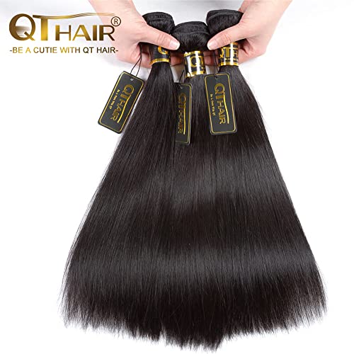 QTHAIR 16A Brazilian Straight Human Hair 3 Bundles (12 14 16inch,300g) Brazilian Virgin Hair Straight Human Hair Extensions Unprocessed Brazilian Straight Hair Weave for All Women