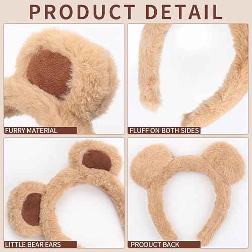 Brown Bear Ears Headband Bear Ear Headband Hairband for Makeup Face Washing School Performances Animals Headbands for Halloween Festival