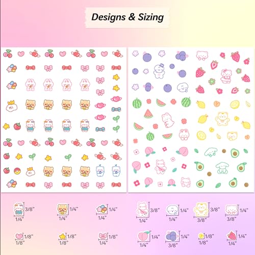 10 Sheets of 3D Nail Stickers - 719 Cute Nail Decals - Embossed Nail Stickers for Kids | Kawaii Theme - Butterfly, Flowers, Cats, Bunny, Stars, Fruits | Glow in The Dark