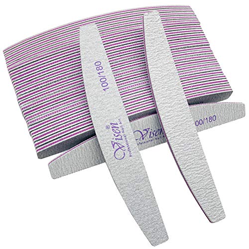 25 Pcs 100/180 Grit Nail Files, Washable Double Sided, Professional Emery Boards for Acrylic, Gel, Natural Nails, Salon & Home Use