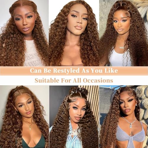 Chocolate Brown Lace Front Wigs Human Hair 13x6 Deep Wave Lace Front Wigs Human Hair 200 Density HD Colored Deep Curly Lace Frontal Wigs for Women Pre Plucked with Natural Hairline (20 inch)