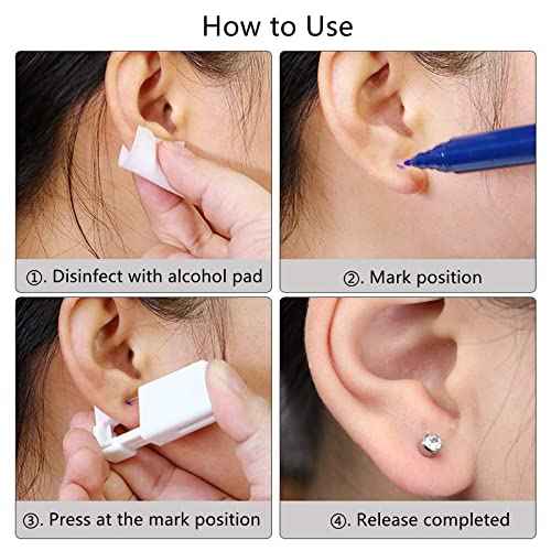 Ear Piercing Kit - 4 Pack Disposable Self Piercing Gun with 5mm Silver Earring Studs