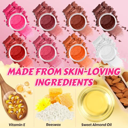 JCOOS DIY Blush Kit, 8 Colors Make Your Own Cream Blush Making Kit, for Cheeks, Face, Eyeshadow, Lip Dewy Finish with Beeswax, Sweet Almond Oil, Pigment, Containers, Puff Makeup Friend Gifts for Women