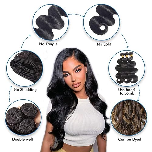 Aomllute Body Wave Bundles Human Hair 12A Grade Brazilian Human Hair Bundles Body Wave One Bundle Only 100% Unprocessed Weave Bundles Human Hair Natural Black (32 Inch)