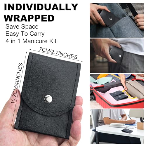 50 Sets Finger Nail Clipper Set Bulk,4 in 1 Black Adult Stainless Steel Travel Manicure Kit with Case Individually Wrapped Nail Clippers Bulk for Homeless,Hotel,Charity