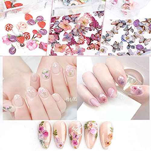 BELICEY 300Pcs 3D Wood Pulp Flower Nail Art Charm Butterfly Nails Art Flower Nail Charms Clear Bow Butterfly Nailfor Nail Art Decoration & DIY Crafting Design