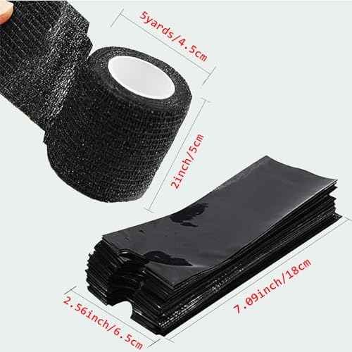 200PCS Pen Covers with 6PCS Grip Tape - SOTICA Machine Wrap Cover Black Pen Bags Pen Sleeves Machine Sleeves with Black Grip Wrap Self-Adherent Tape Plastic Covers