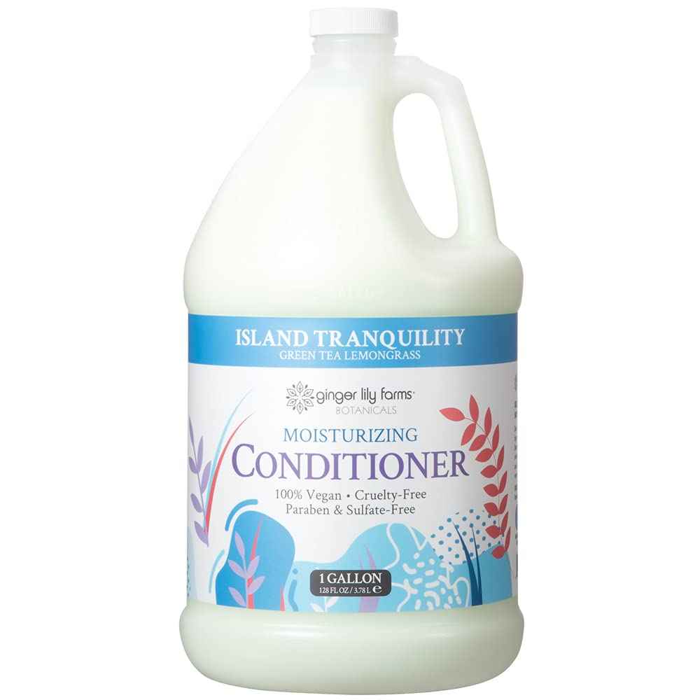 Ginger Lily Farms Botanicals Moisturizing Conditioner for Dry Hair, Island Tranquility, 100% Vegan & Cruelty-Free, Green Tea Lemongrass Scent, 1 Gallon Refill (Pack of 4)