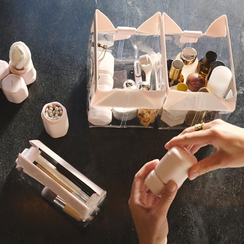 Cadence Travel Containers - Core Skincare Set - Magnetic Containers with Lids,2 Small (0.56oz) & 3 Medium (1.32oz) - Cleanser, Moisturizer, Serum, Makeup Remover & Sun Icon Labels - Evergreen