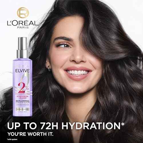 L'Oreal Paris Elvive Hyaluron Plump Moisture Plump Hair Serum for Dehydrated, Dry Hair with Hyaluronic Acid Care Complex, Paraben-Free, 4.4 Fl Oz