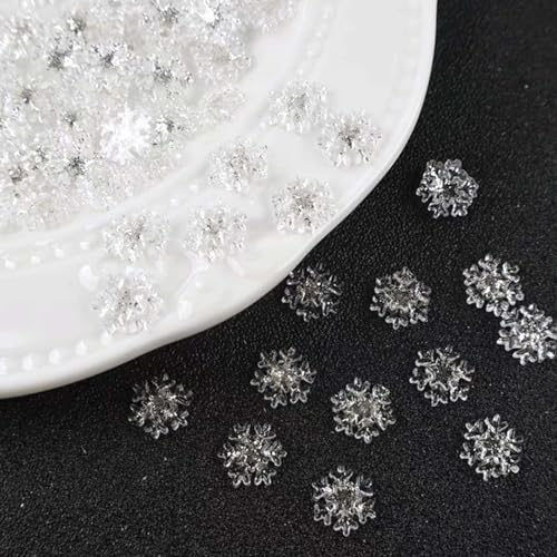 100 Pcs Christmas Nail Charms Snowflake Nail Art Charms with Rhinestones Designs White Transparent Snowflake Nail Supplies for Acrylic Nails Xmas Nail Decoration for Women DIY Manicure Accessories