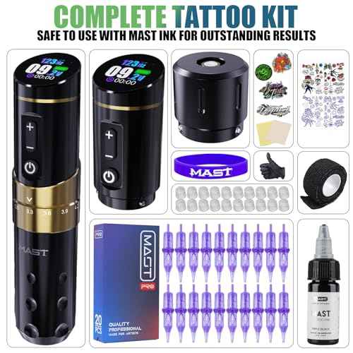 Mast Flip3 Tattoo Gun Kit Wireless Machine 7 Strokes Length Coreless Motor Pro Needles Cartridges 2 Batteries Power Supply