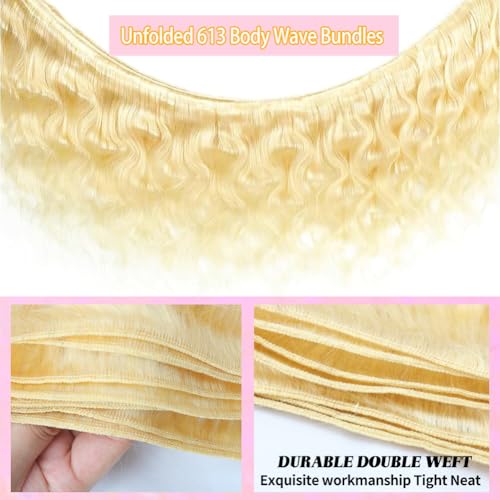 613 Bundles Human Hair Body Wave Blonde Bundles Human Hair 22 Inch 100% Unprocessed 12A Brazilian Virgin Raw Weave Bundles Human hair Blonde Bundle Body Wave Extensions for Women