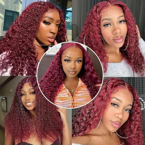 Augfst Brazilian Virgin Human Hair Bundles Burgundy 99J Water Wave Curly Human Hair Bundles 20 22 24 inch Unprocessed Brazilian Wine Red Quick Weave Hair for Black Women