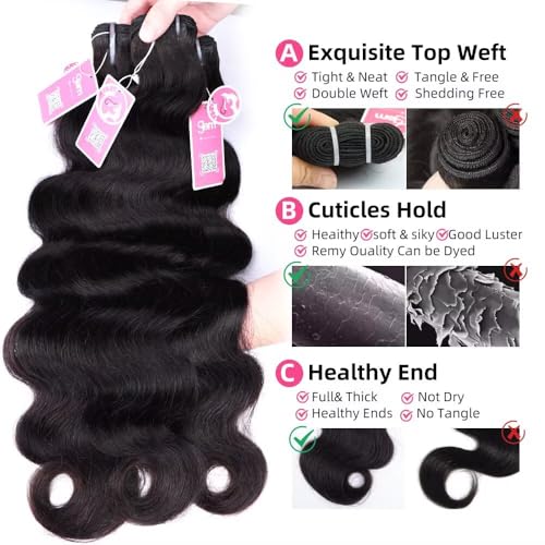 MSGEM 15A Body Wave Bundles Human Hair Brazilian Body Wave Human Hair Weave 1 bundle 26 Inch 100% Unprocessed Virgin Human Hair Extensions for Black Women Natural Color