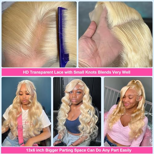 613 13x6 Lace Front Wig Human Hair Body Wave Blonde Wig Human Hair 200% Density 613 HD Lace Frontal Wig Blonde Lace Front Wigs Human Hair Pre Plucked Glueless 613 Wig 22 Inch