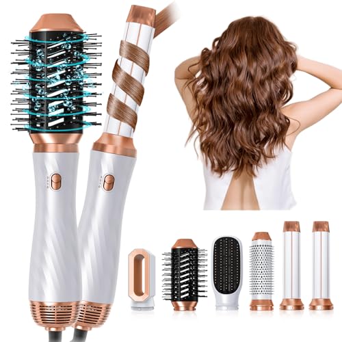 6 in 1 Hair Dryer Brush, Upgrade Detachable Blow Dryer Brush Air Styler Wrap Air Curler, Curly Twist Hot Curling Iron, Negative Ion Blow Dryer Hot Styler, Travel Hair Styling Tool