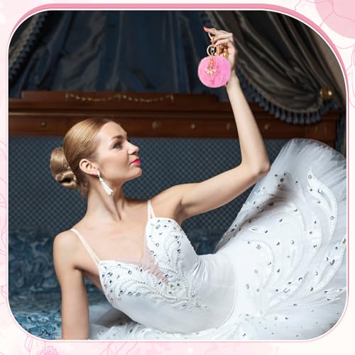 Kacctyen 3 Pcs Christmas Ballet Gifts for Girls Ballerina Shoes Canvas Tote Bag Ballet Dance Shoe Makeup Bag Pink Pom Pom Keychain for Ballerina Recital Birthday Xmas Gifts
