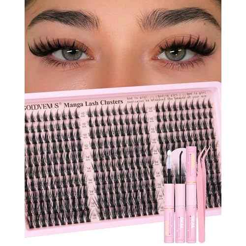 Manga Lash Clusters Kit Natural 300 Pcs Cluster Eyelash Extensions Kit Wispy Fairy Fluffy Eyelash Clusters Anime Cosplay Individual Lash Extensions Kit CC Curve 10-16mm