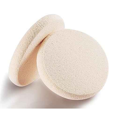 OWLFAVO 2pcs Round Makeup Sponges with 1 Travel Case, Beauty Face Primer Compact Powder Puff, Blender Sponge Replacement for Cosmetic Flawless Foundation, Sensitive and All Skin Types