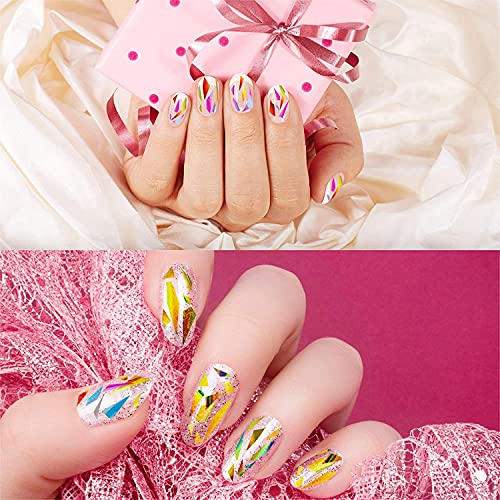 100 Pieces Iridescent Nail Art Glass Paper Cellophane Holographic DIY Mixed Colors Broken Glass Paper Reflective Mirror Foils Nail Art Stickers Dichroic Film Designs