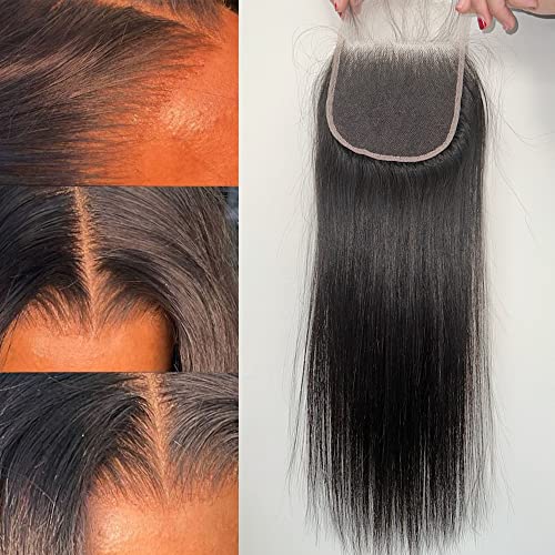 HD Lace Closure Brazilian Straight Closure 4x4 Lace Closure Human Hair 150% Density Unprocessed Virgin Human Hair Free Part Closure Natural Hair Color Black 22 Inch