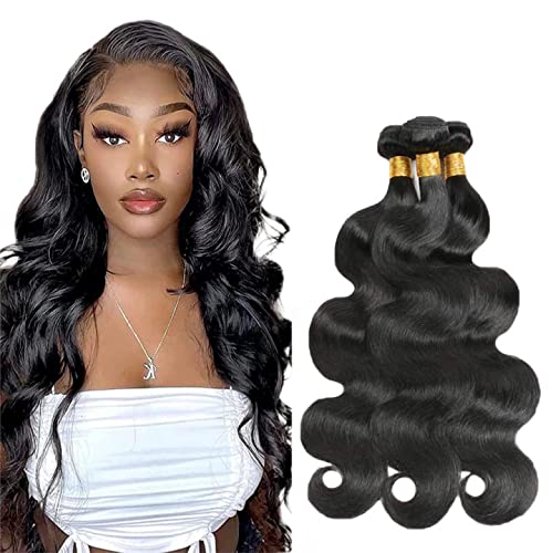 ZevPiul Body Wave Bundles Human Hair Unprocessed Brazilian Virgin 3 Bundles 28 30 32 Inch Natural Black ZevPiul Body Wave Bundle Human Hair Extensions 50 Gram Per Bundle