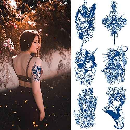 Aresvns Semi-Permanent Tattoos for Men and Women,Waterproof Realistic Temporary Tattoos Long-Lasting1-2 Weeks,Lifelike Fake Tattoos Christmas Gift Dark blue