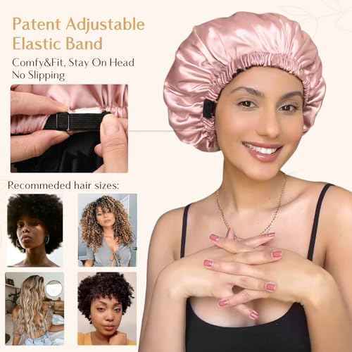 YANIBEST Adjustable Silk Bonnet Double Layer Satin Bonnet Hair Bonnet for Sleeping Bonnets for Women Hats Curly Natural Hair, Blush Pink