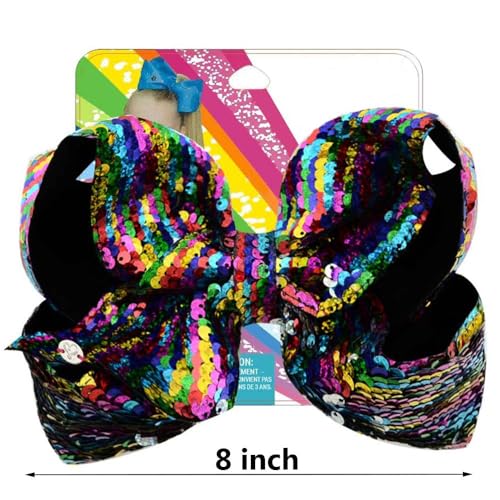 4Pcs/8 inch Glitter Sequin Bows for Girls Gift, Kalolary Large Hair Bows Alligator Clips Grosgrain Ribbon Hair Barrettes Accessories for Toddler Teens Girls Christmas Holiday Present