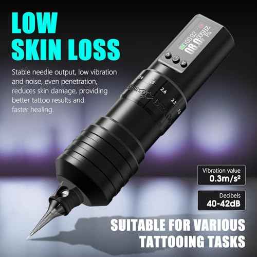Tattoo Gun Kit Complete Wireless Tattoo Machine Kit, Kiss of Dragon V1 Rotary Adjustable Stroke Tattoo Pen with 1600 mAh Cordless Battery Tattoo Cartridge Needles Set for Beginners