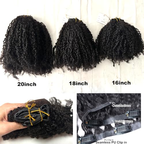 Kinky Curly Clip in Hair Extensions Real Human Hair Seamless PU Clip ins Hair Skin Weft 7pcs/set 120g 20inch for Black Women