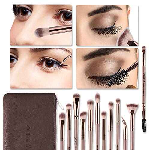 Z'OREYA Eye Makeup Brushes, 12 Pcs Professional Eye Brush Set Eyeshadow, Eyebrow, Blending, Fan, Eyelash Brush Set With Carrying Bag(Champagne Gold)