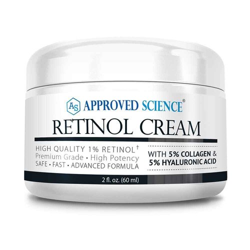 Approved Science Retinol Cream with 1% Retinol, 5% Collagen, and 5% Hyaluronic Acid - Revitalize, Brighten, Firm, and Plump Skin - 2 fl. oz. (60 ml)