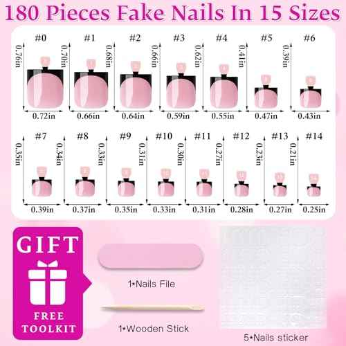 LuckForever 180pc Black French Tips Press on Toenails Women Glue on Toe Nails, French Fake Toe Nails Press ons Nail Square Pink Acrylic Press on Toes Nail Tips Artificial Stick Toenail Tip
