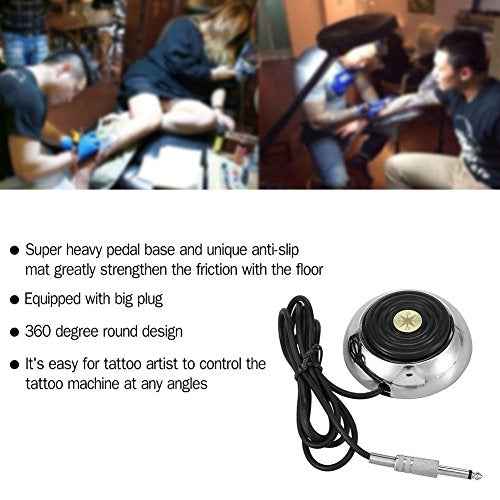 Tattoo Pedal Switch, BoChang Round Gem Pro Stainless Steel Tattoo Foot Pedal Switch 360 Degree Switch w/ 5 ft. Power Cord Controller for Tattoo Machine Power Supply, Tattoo Supplies, Tattoo Kits