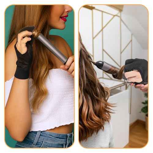 2 Pcs Heat Resistant Gloves for Hair Styling, Three-Finger Professional Curling Iron Barber Glove, Reusable Hair Dye Heat Protector Gloves, Proof Sublimation for Curling Wand Flat Iron Hot-Air Brush