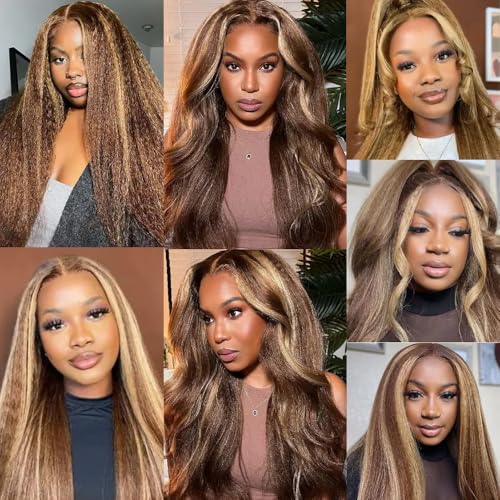 P427 Highlight Blonde Bundles Human Hair Brown Kinky Straight 3 Bundles 20 20 20 Inch Unprocessed Brazilian Virgin Remy Honey Blonde Bundle Human Hair Extensions