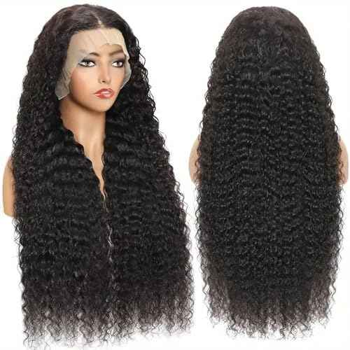BSTDAE 30 Inch Deep Wave Lace Front Wigs Human Hair 13x6 HD Lace Front Wigs Human Hair for Women Natural Color Deep Curly Wig 180% Density Transparent Lace Frontal Wig Pre Plucked